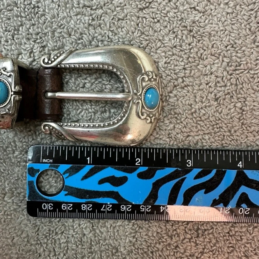 Steve Madden Womens Brown Leather Western Belt Turquoise Silver Buckle SM413 M